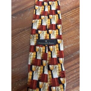 Ermenegildo Zegna Mens Neck Tie Geometric Wine Glass Abstract Silk Yellow/Red